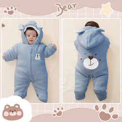 Newborn Fleece Footie Jumpsuit Hooded Warm Thicken Winter Outwear Snowsuit for Baby Girls and Boys