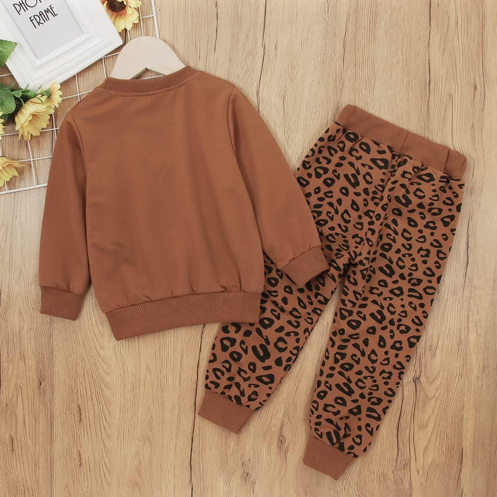 Toddler Baby Girl Leopard Clothes Long Sleeve Pullover Crew Neck Top Sweatshirt Pants Casual Fall Winter Outfits