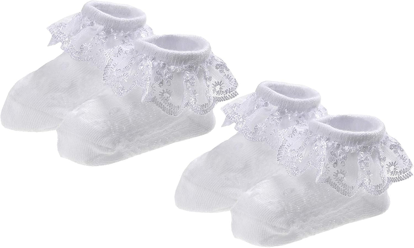 Baby-Girls Eyelet Frilly Lace Socks,Newborn/Infant/Toddler/Little Girls (Pack of 2/3/4/6)