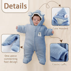 Newborn Fleece Footie Jumpsuit Hooded Warm Thicken Winter Outwear Snowsuit for Baby Girls and Boys