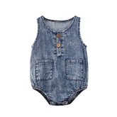 Summer Denim Rompers Toddler Newborn Baby Boys Girls Sleeveless Button Pocket Rompers Jumpsuits One-Piece Casual Outfit