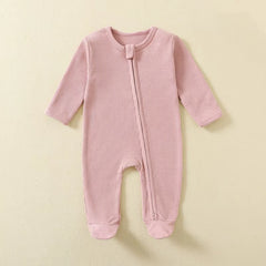 Organic Cotton Baby Rompers Waffle 100% Cotton Infant Boys Girls Jumpsuit Zipper Footed Solid Long-Sleeve Pajamas Sleepsuits