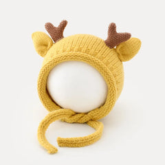 Cute Elk Antlers Baby Hat Winter Warm Knitted Baby Boy Girl Cap Ear Protection Hats Solid Color Kids Children Cap Beanies Bonnet