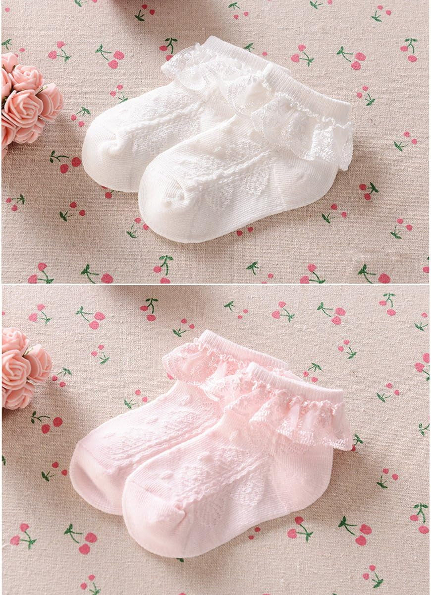 Baby-Girls Eyelet Frilly Lace Socks,Newborn/Infant/Toddler/Little Girls (Pack of 2/3/4/6)