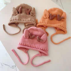 Cute Elk Antlers Baby Hat Winter Warm Knitted Baby Boy Girl Cap Ear Protection Hats Solid Color Kids Children Cap Beanies Bonnet