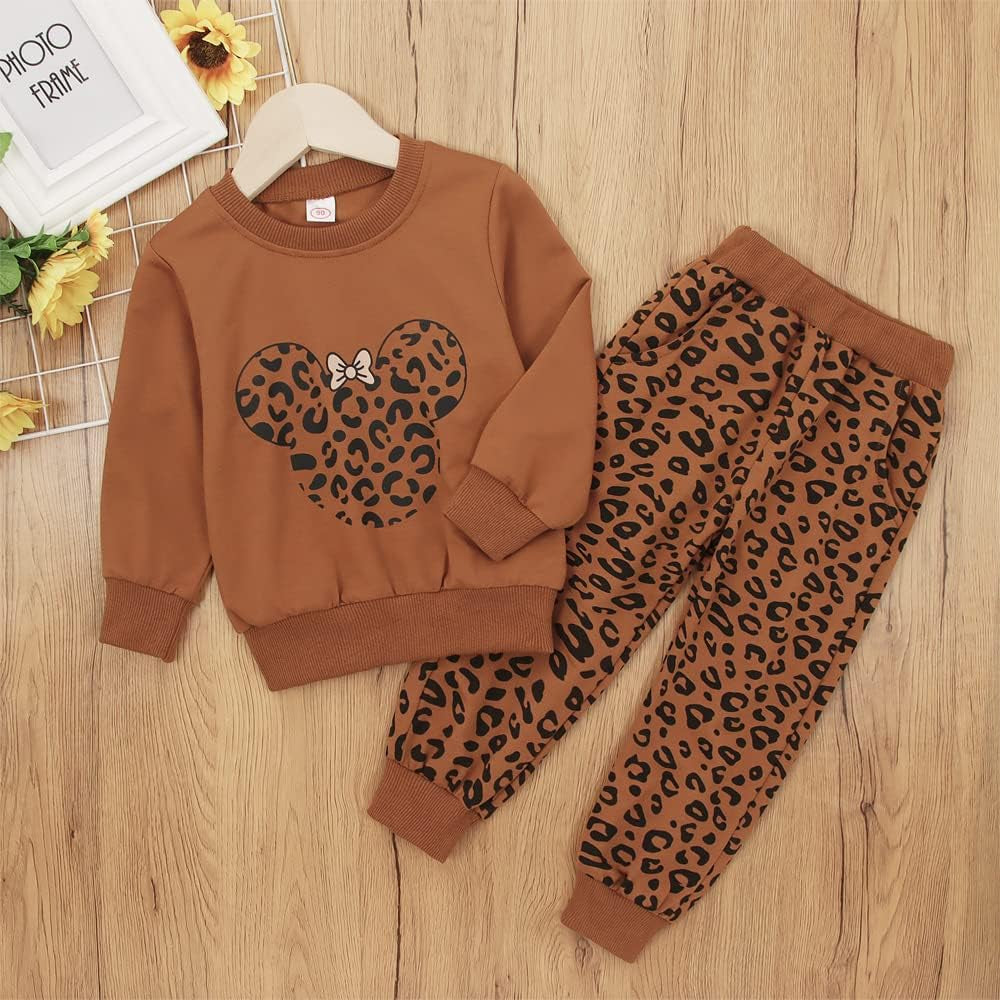 Toddler Baby Girl Leopard Clothes Long Sleeve Pullover Crew Neck Top Sweatshirt Pants Casual Fall Winter Outfits