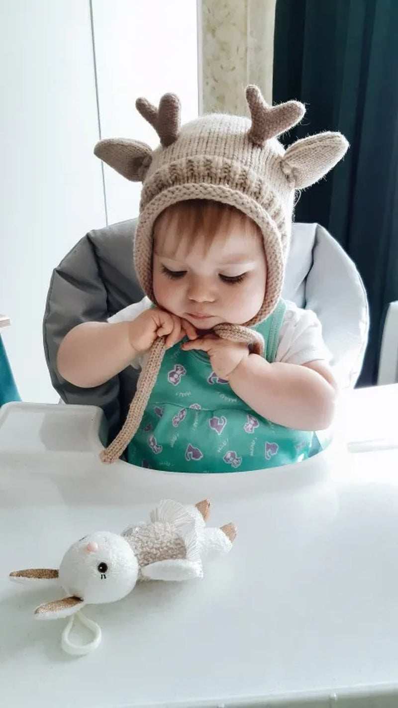 Cute Elk Antlers Baby Hat Winter Warm Knitted Baby Boy Girl Cap Ear Protection Hats Solid Color Kids Children Cap Beanies Bonnet