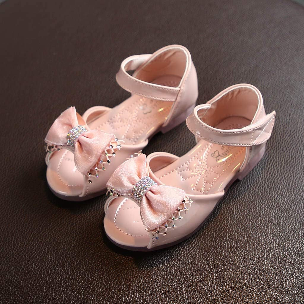 Shoes for Girls Comfortable PU Flats School Shoes for Girls Bowknot Party Princess Leather Shoes Sandals Ballerina Flats (Pink, 5-5.5Years)