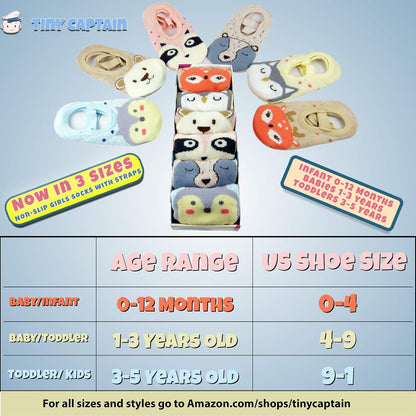 Baby Toddler Girls Grip Socks Gripper Straps Ages 1-3 Year Old anti Slip Animal Socks Age 1 Girls Gift Set