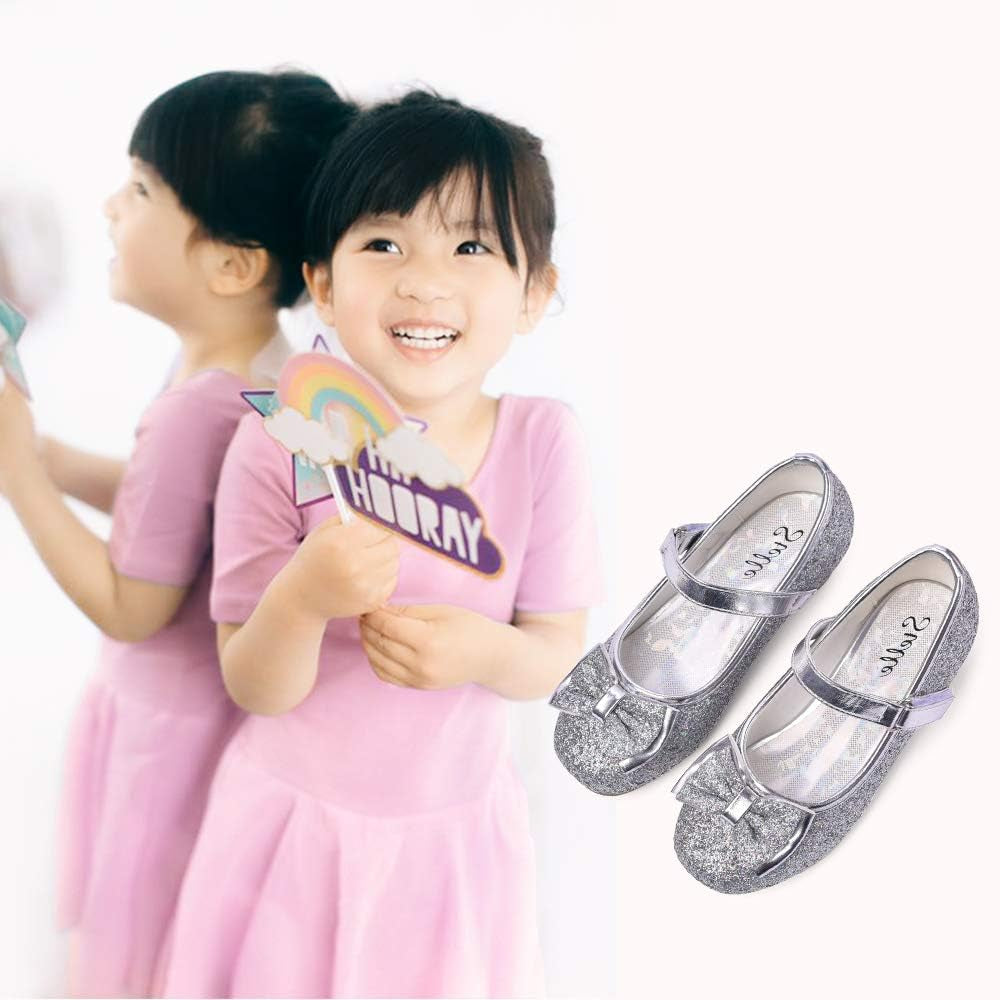 Girls Mary Jane Glitter Shoes Low Heel Princess Flower Wedding Party Dress Pump Shoes for Kids Toddler