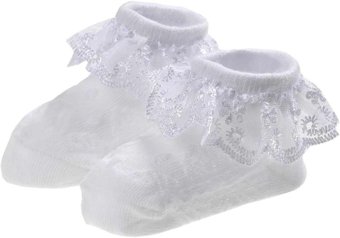 Baby-Girls Eyelet Frilly Lace Socks,Newborn/Infant/Toddler/Little Girls (Pack of 2/3/4/6)