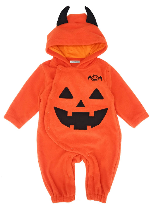 Baby Toddler Halloween Fleece Chic Pumpkin Costume Hooded Romper (90/12-18 Months)