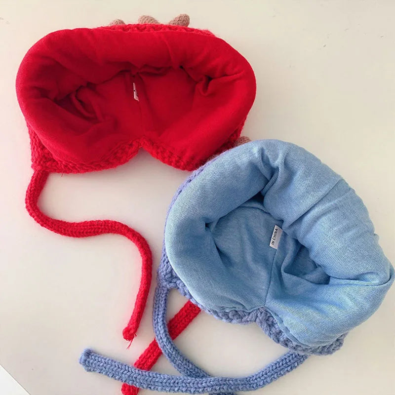 Cute Elk Antlers Baby Hat Winter Warm Knitted Baby Boy Girl Cap Ear Protection Hats Solid Color Kids Children Cap Beanies Bonnet