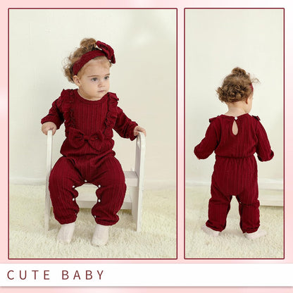 Baby Girl Romper Infant Fall Winter Clothes Ruffle Sweater Long Sleeve Bodysuit Jumpsuit and Headband