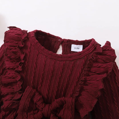 Baby Girl Romper Infant Fall Winter Clothes Ruffle Sweater Long Sleeve Bodysuit Jumpsuit and Headband