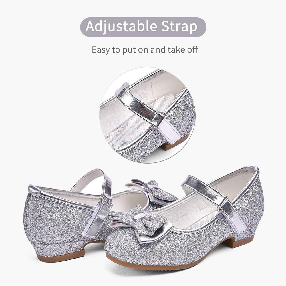 Girls Mary Jane Glitter Shoes Low Heel Princess Flower Wedding Party Dress Pump Shoes for Kids Toddler