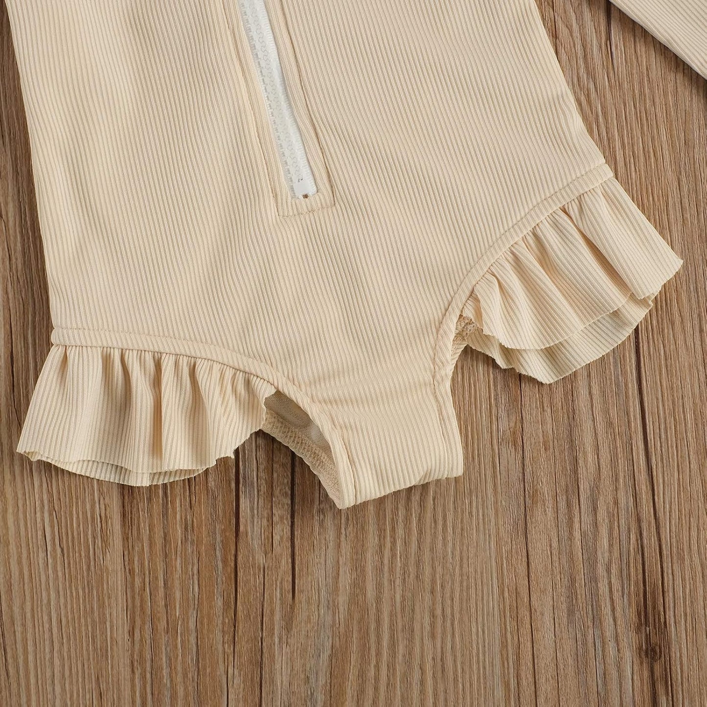 Baby Girls One Piece Swimsuit Zip Rash Guard Swimwear Ruffled Long Sleeve Bathing Suit