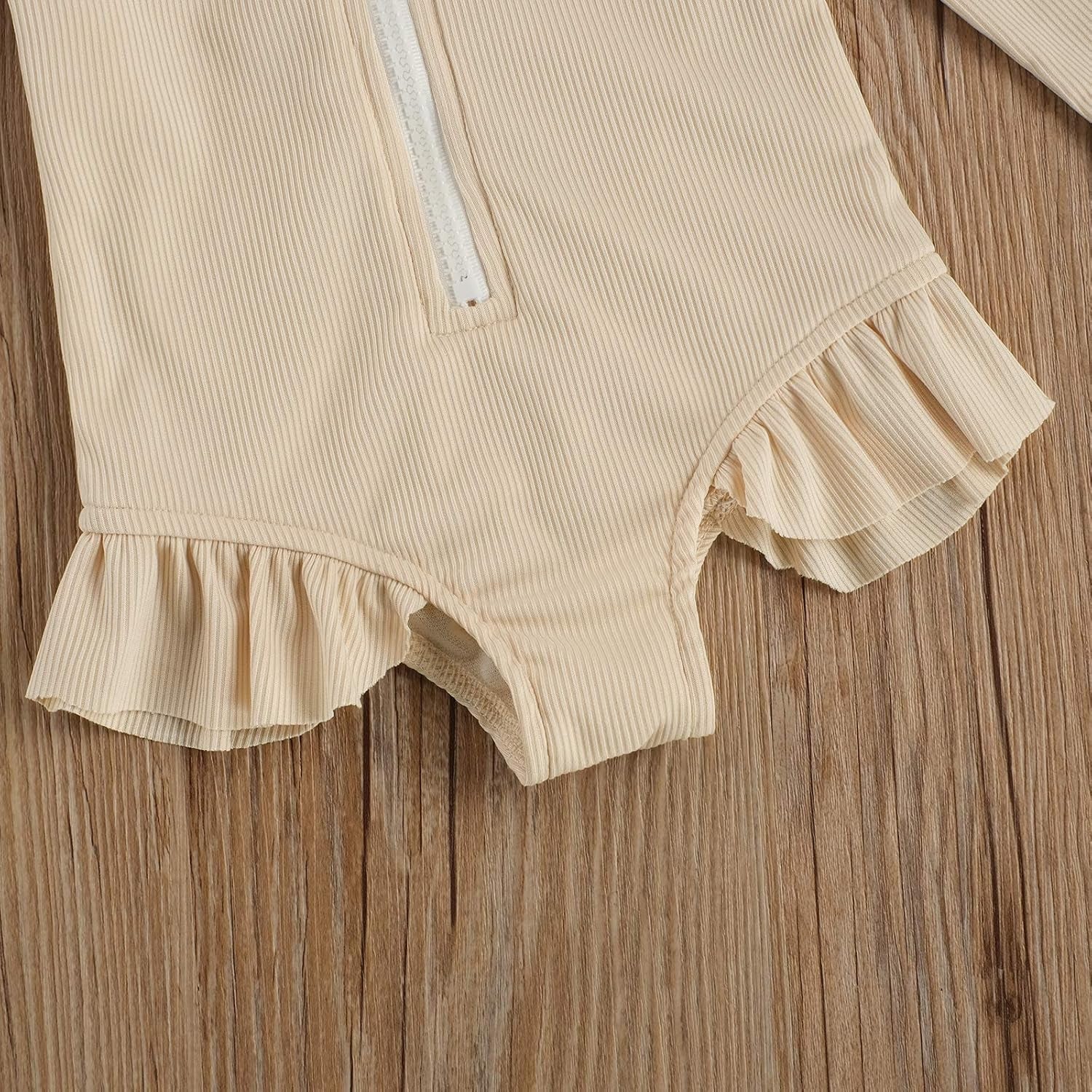 Baby Girls One Piece Swimsuit Zip Rash Guard Swimwear Ruffled Long Sleeve Bathing Suit