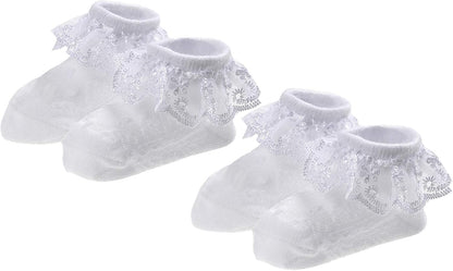 Baby-Girls Eyelet Frilly Lace Socks,Newborn/Infant/Toddler/Little Girls (Pack of 2/3/4/6)