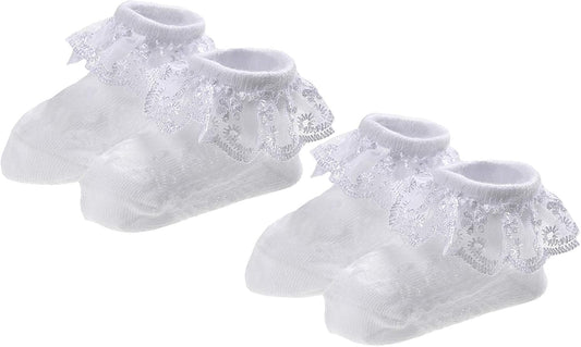 Baby-Girls Eyelet Frilly Lace Socks,Newborn/Infant/Toddler/Little Girls (Pack of 2/3/4/6)