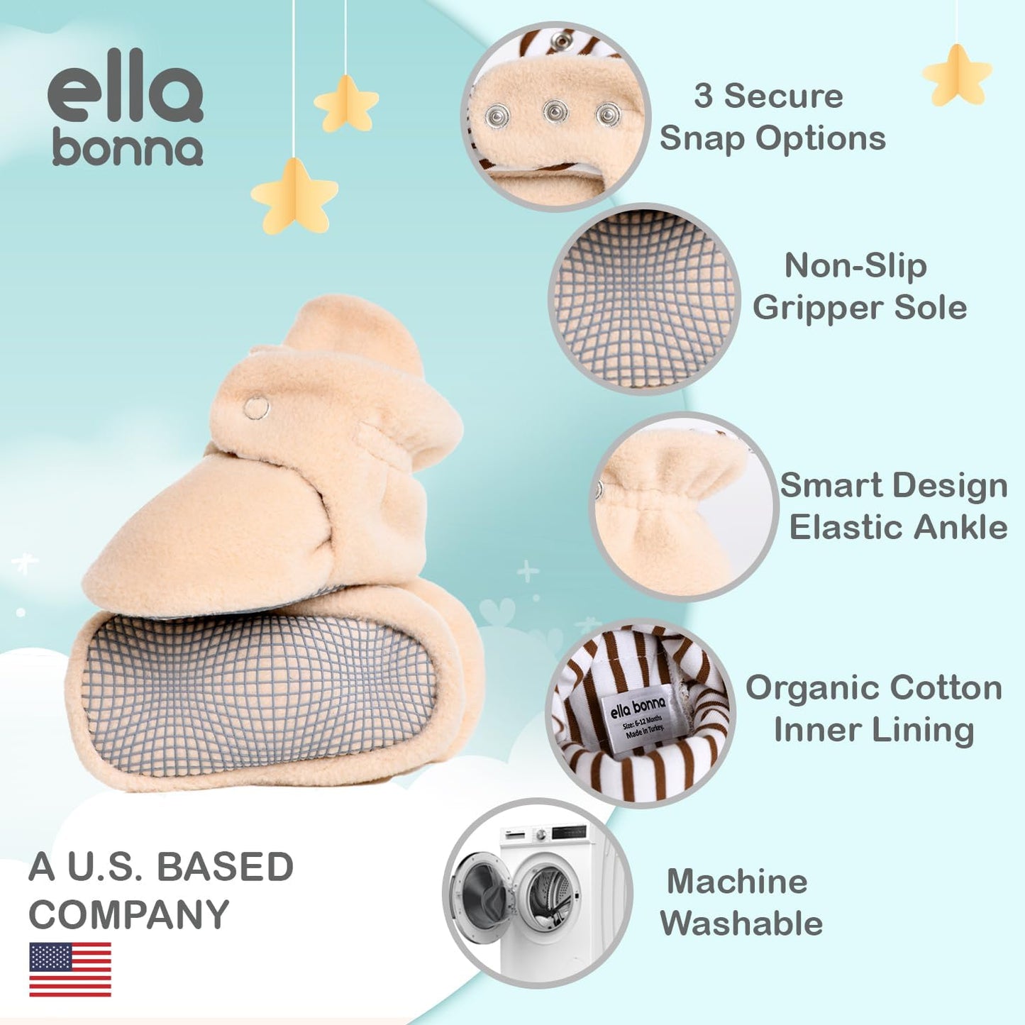Mini Fleece Booties with Non Skid Bottom | Flexible | for Baby Boys Girls Toddlers