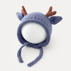 Cute Elk Antlers Baby Hat Winter Warm Knitted Baby Boy Girl Cap Ear Protection Hats Solid Color Kids Children Cap Beanies Bonnet