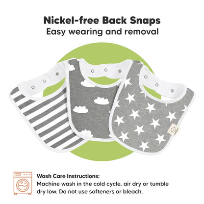 Organic Baby Bibs for Boys & Girls - Organic Cotton Teething Bib - Infant Bibs - Machine Washable Cloth Bib - 0-24 Months Baby Drool Bibs (Grayscale)