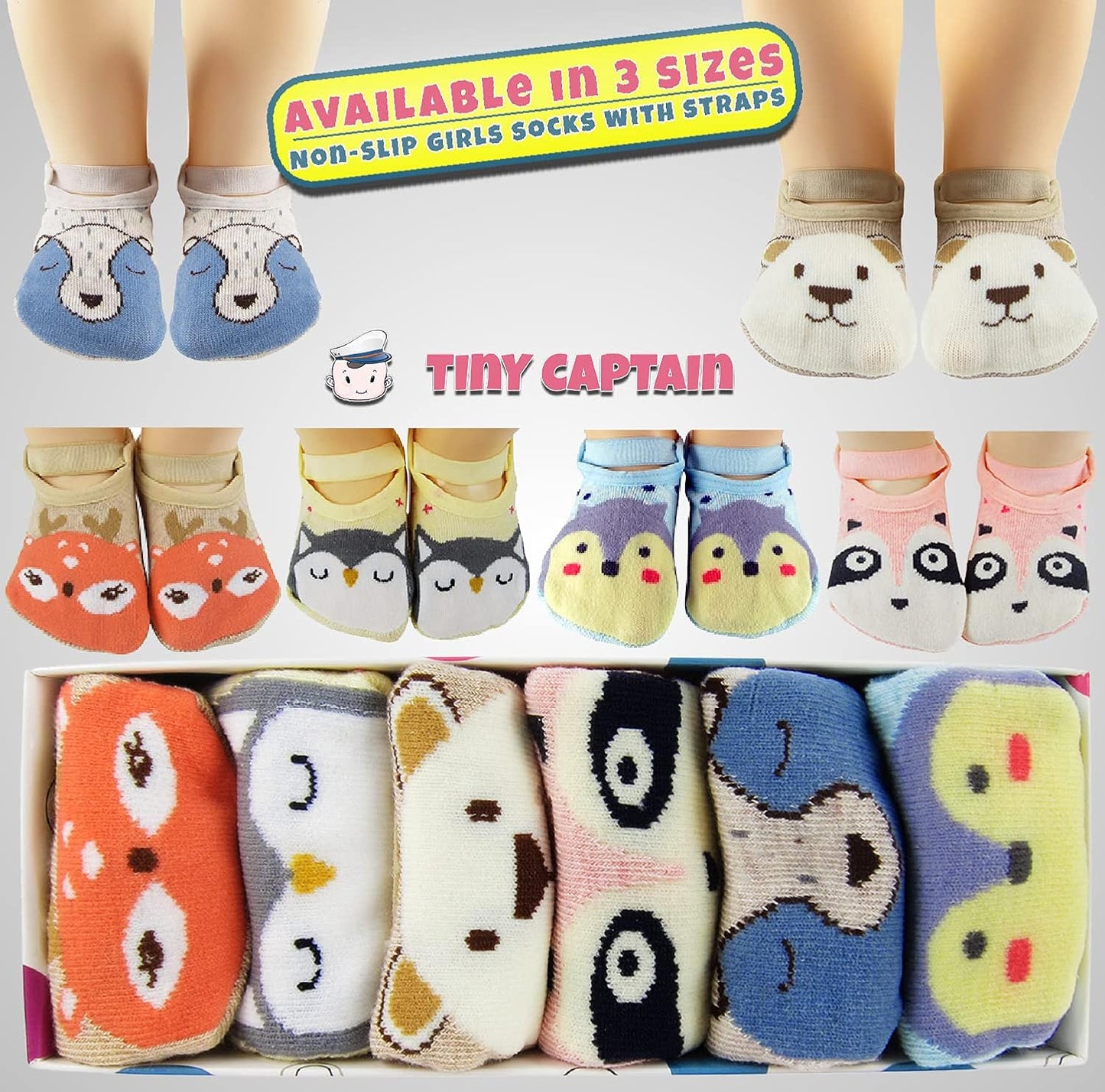 Baby Toddler Girls Grip Socks Gripper Straps Ages 1-3 Year Old anti Slip Animal Socks Age 1 Girls Gift Set