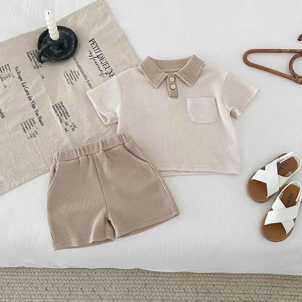 Summer Baby Clothes Set Turn down Collar T-Shirt and Shorts 2Pcs for Boys Toddler Tracksuit Outfit