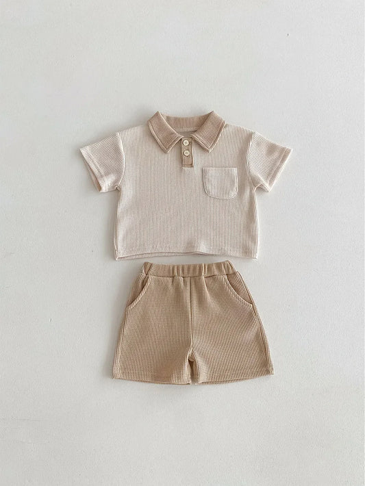 Summer Baby Clothes Set Turn down Collar T-Shirt and Shorts 2Pcs for Boys Toddler Tracksuit Outfit
