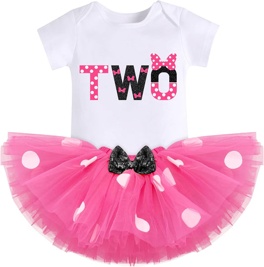 Baby Girls 1St 2Nd Birthday Outfit Polka Dots Romper Tutu Skirt Mouse Ears Headband Cake Smash Clothes for Photo Props