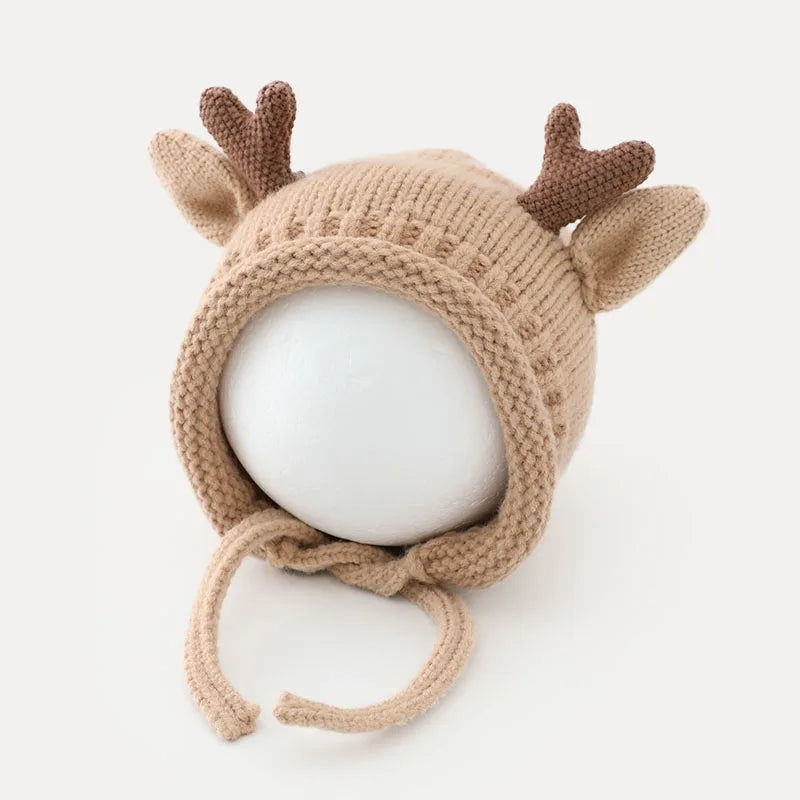 Cute Elk Antlers Baby Hat Winter Warm Knitted Baby Boy Girl Cap Ear Protection Hats Solid Color Kids Children Cap Beanies Bonnet