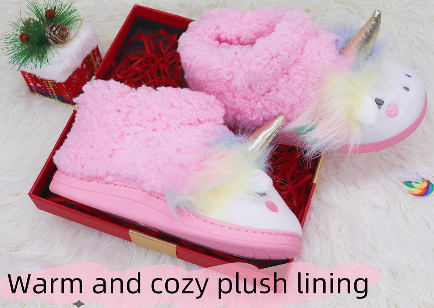 Girls Unicorn Slippers Toddler Girls Slippers Warm Comfortable Anti-Slip House Slippers for Kids Indoor Outdoor(Little Kid/Big Kid)