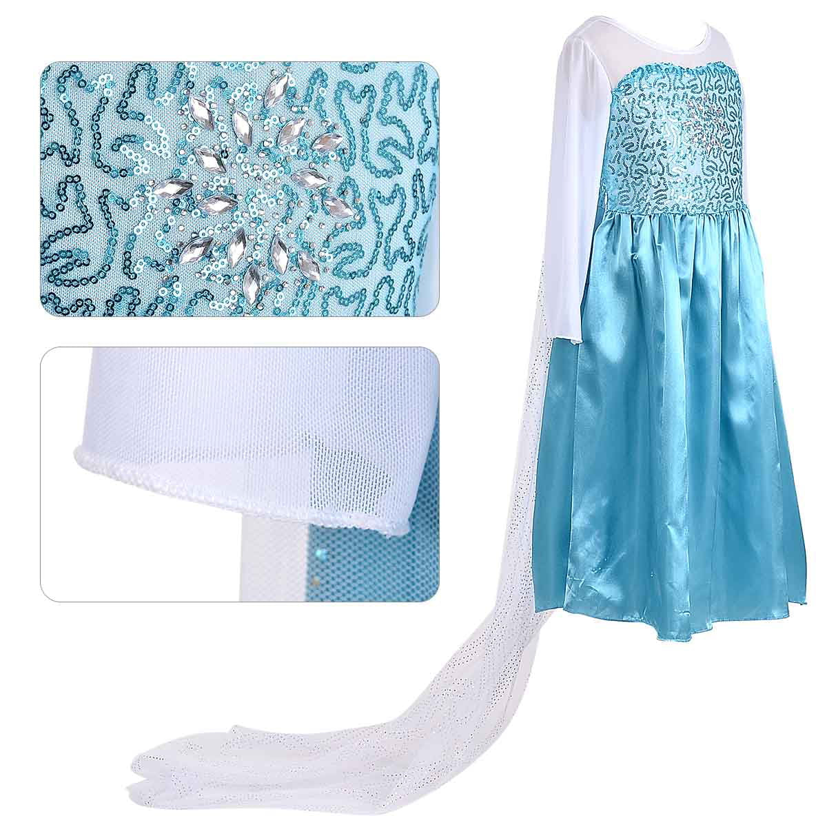 Princess Costumes Birthday Dress up for Little Girls with Crown,Wig,Gloves Accessories 2-7 Years
