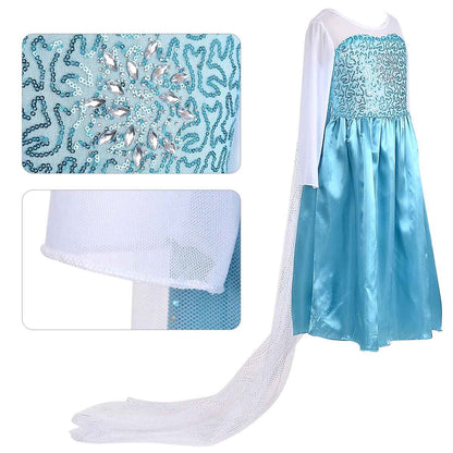 Princess Costumes Birthday Dress up for Little Girls with Crown,Wig,Gloves Accessories 2-7 Years