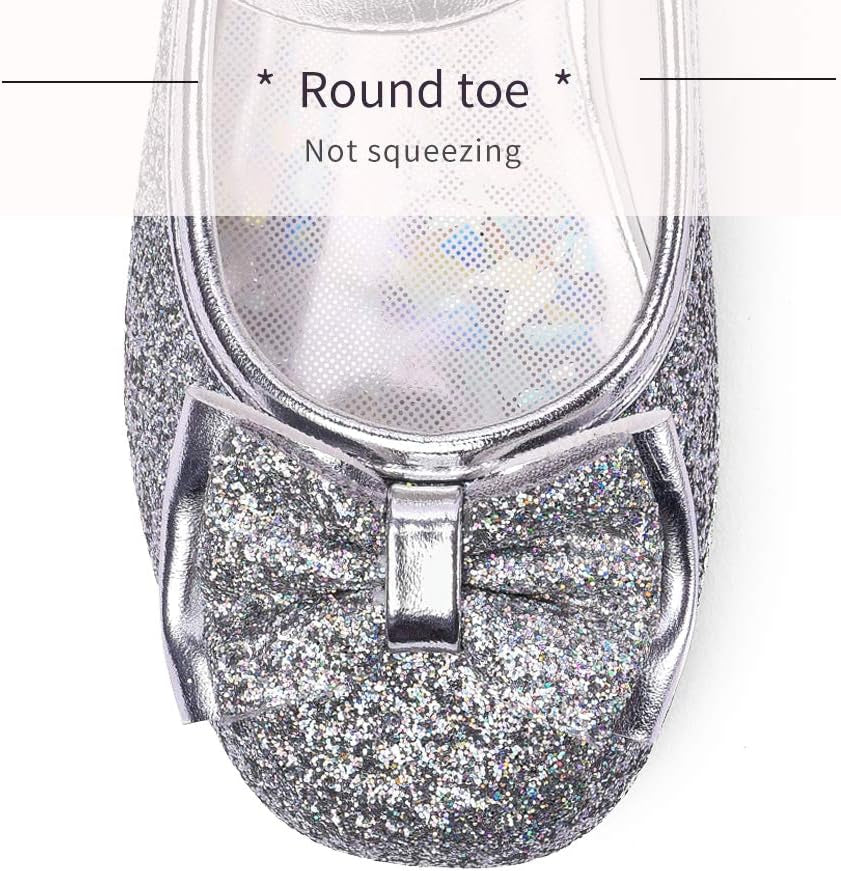 Girls Mary Jane Glitter Shoes Low Heel Princess Flower Wedding Party Dress Pump Shoes for Kids Toddler