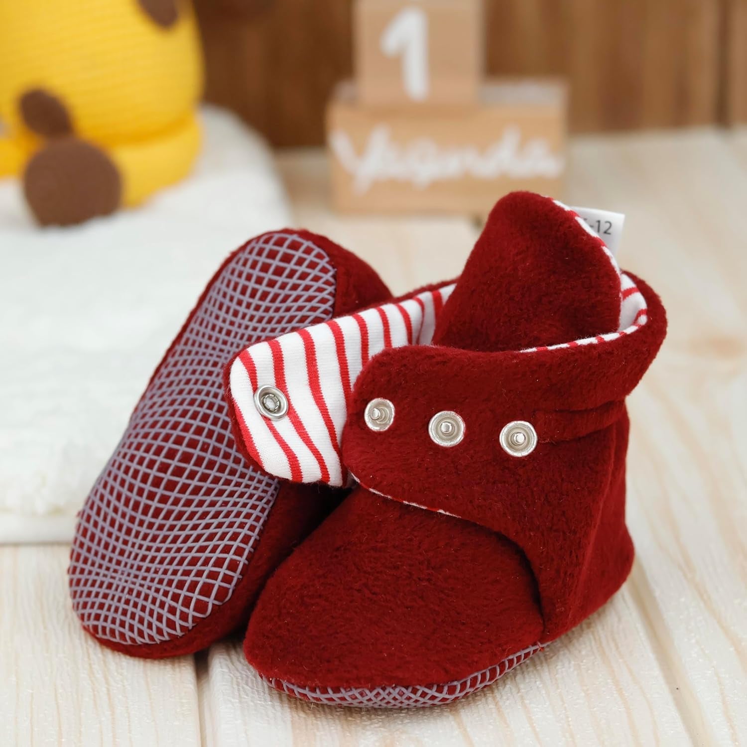 Mini Fleece Booties with Non Skid Bottom | Flexible | for Baby Boys Girls Toddlers