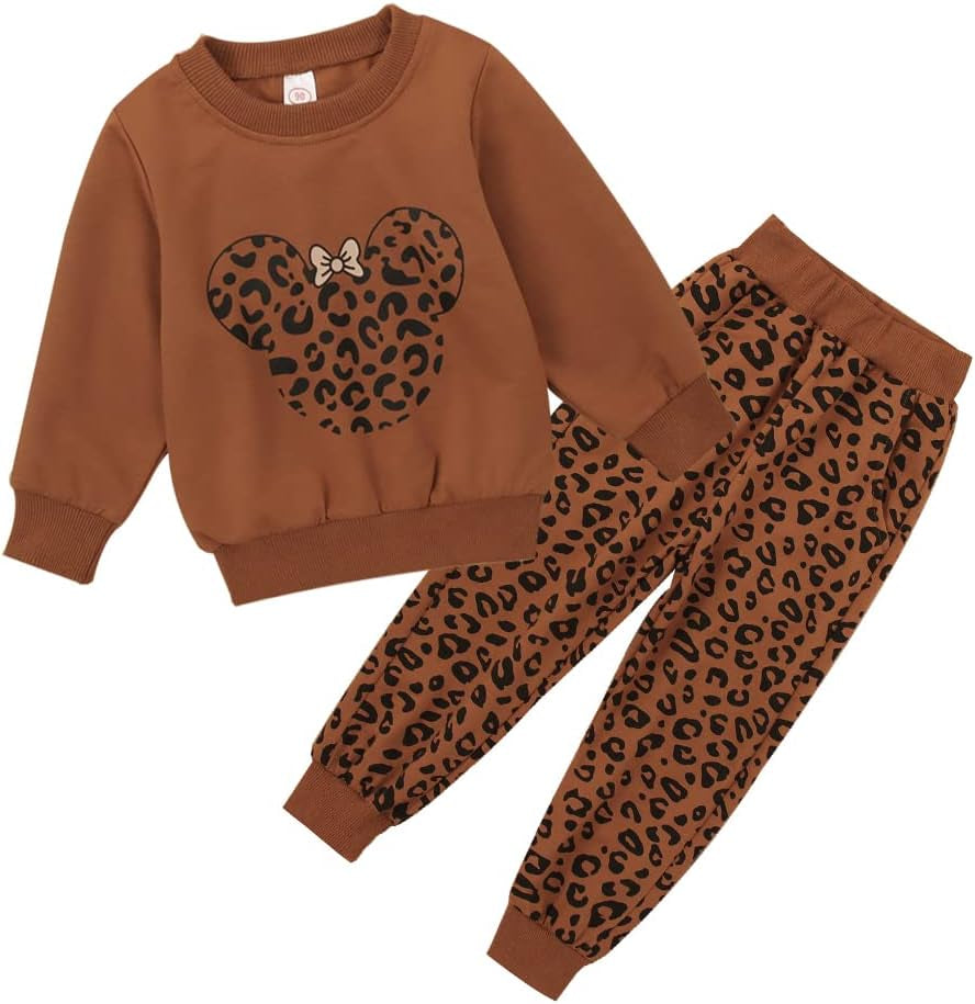 Toddler Baby Girl Leopard Clothes Long Sleeve Pullover Crew Neck Top Sweatshirt Pants Casual Fall Winter Outfits
