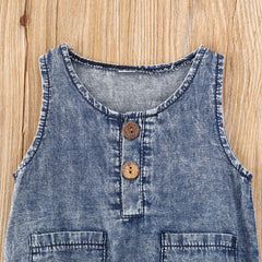 Summer Denim Rompers Toddler Newborn Baby Boys Girls Sleeveless Button Pocket Rompers Jumpsuits One-Piece Casual Outfit