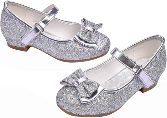 Girls Mary Jane Glitter Shoes Low Heel Princess Flower Wedding Party Dress Pump Shoes for Kids Toddler