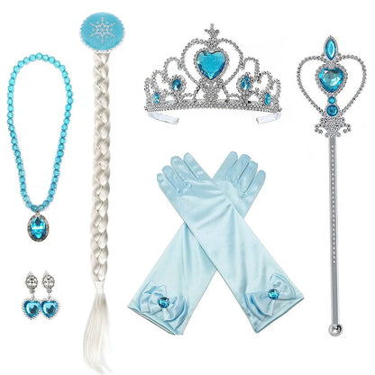 Princess Costumes Birthday Dress up for Little Girls with Crown,Wig,Gloves Accessories 2-7 Years