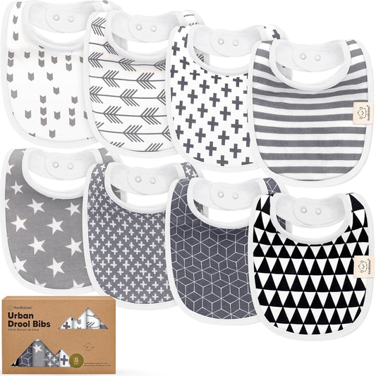Organic Baby Bibs for Boys & Girls - Organic Cotton Teething Bib - Infant Bibs - Machine Washable Cloth Bib - 0-24 Months Baby Drool Bibs (Grayscale)