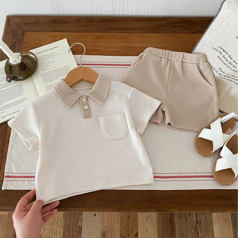 Summer Baby Clothes Set Turn down Collar T-Shirt and Shorts 2Pcs for Boys Toddler Tracksuit Outfit