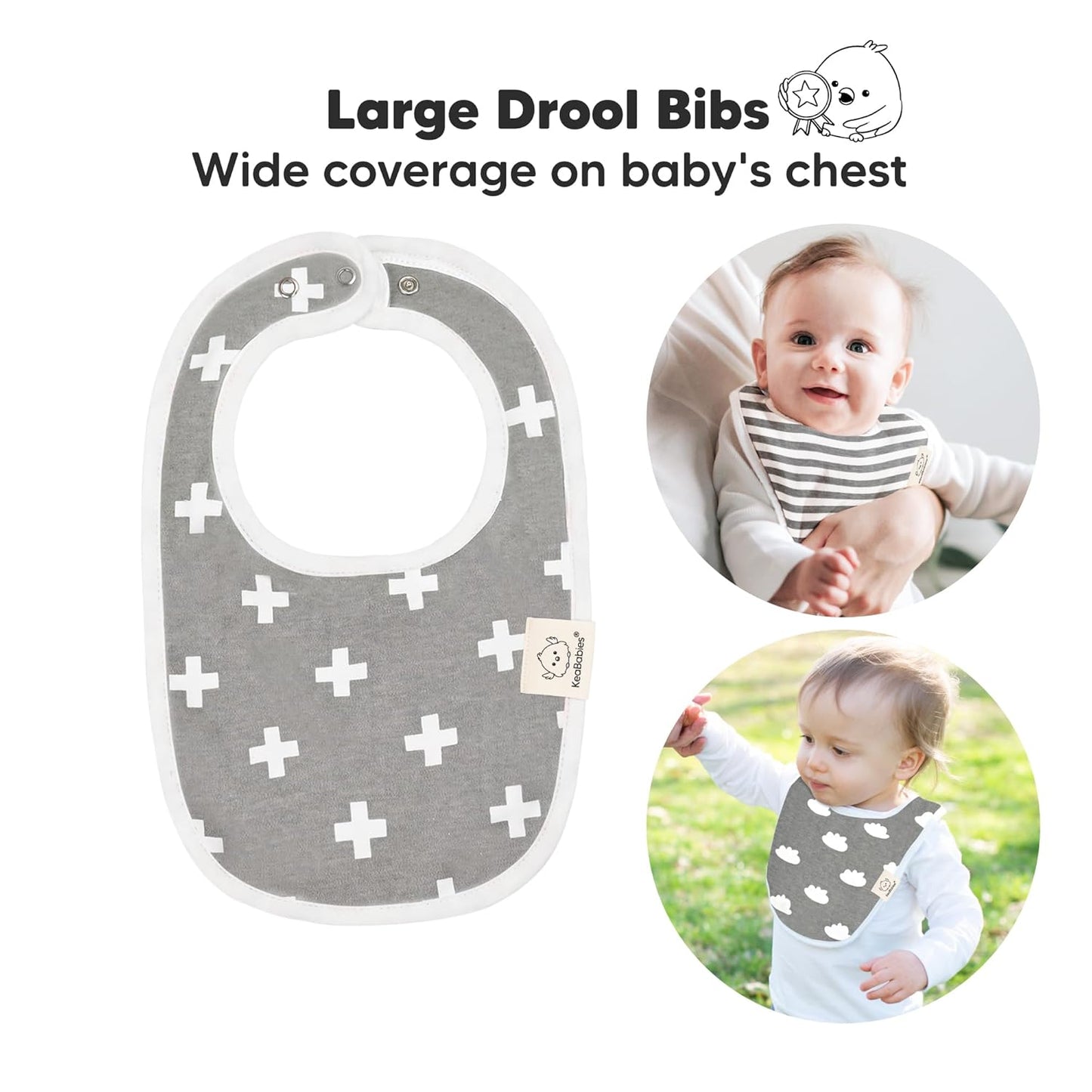 Organic Baby Bibs for Boys & Girls - Organic Cotton Teething Bib - Infant Bibs - Machine Washable Cloth Bib - 0-24 Months Baby Drool Bibs (Grayscale)