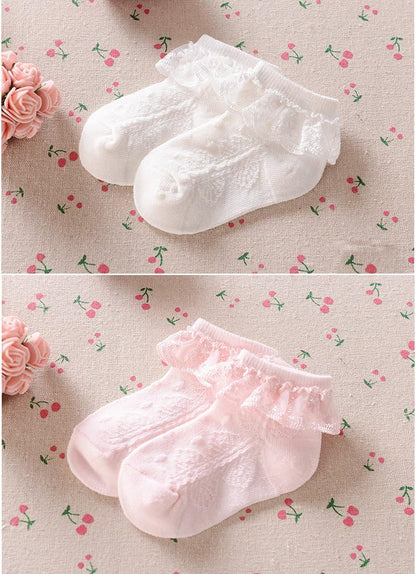 Baby-Girls Eyelet Frilly Lace Socks,Newborn/Infant/Toddler/Little Girls (Pack of 2/3/4/6)