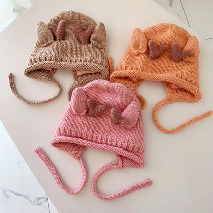 Cute Elk Antlers Baby Hat Winter Warm Knitted Baby Boy Girl Cap Ear Protection Hats Solid Color Kids Children Cap Beanies Bonnet