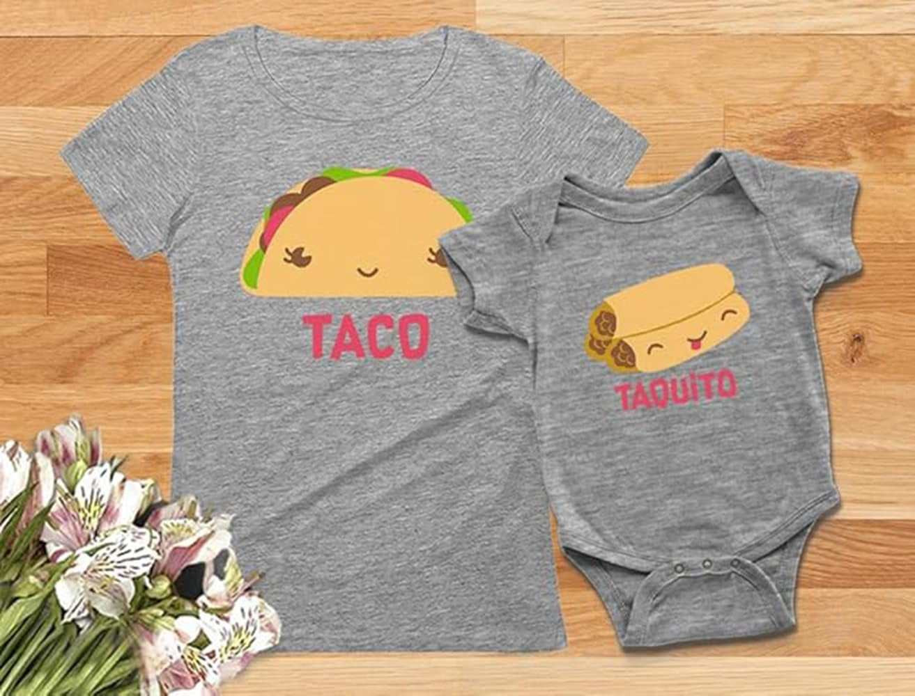 Taco & Taquito Baby Bodysuit & Women'S T-Shirt Set Mommy & Me Matching Outfit