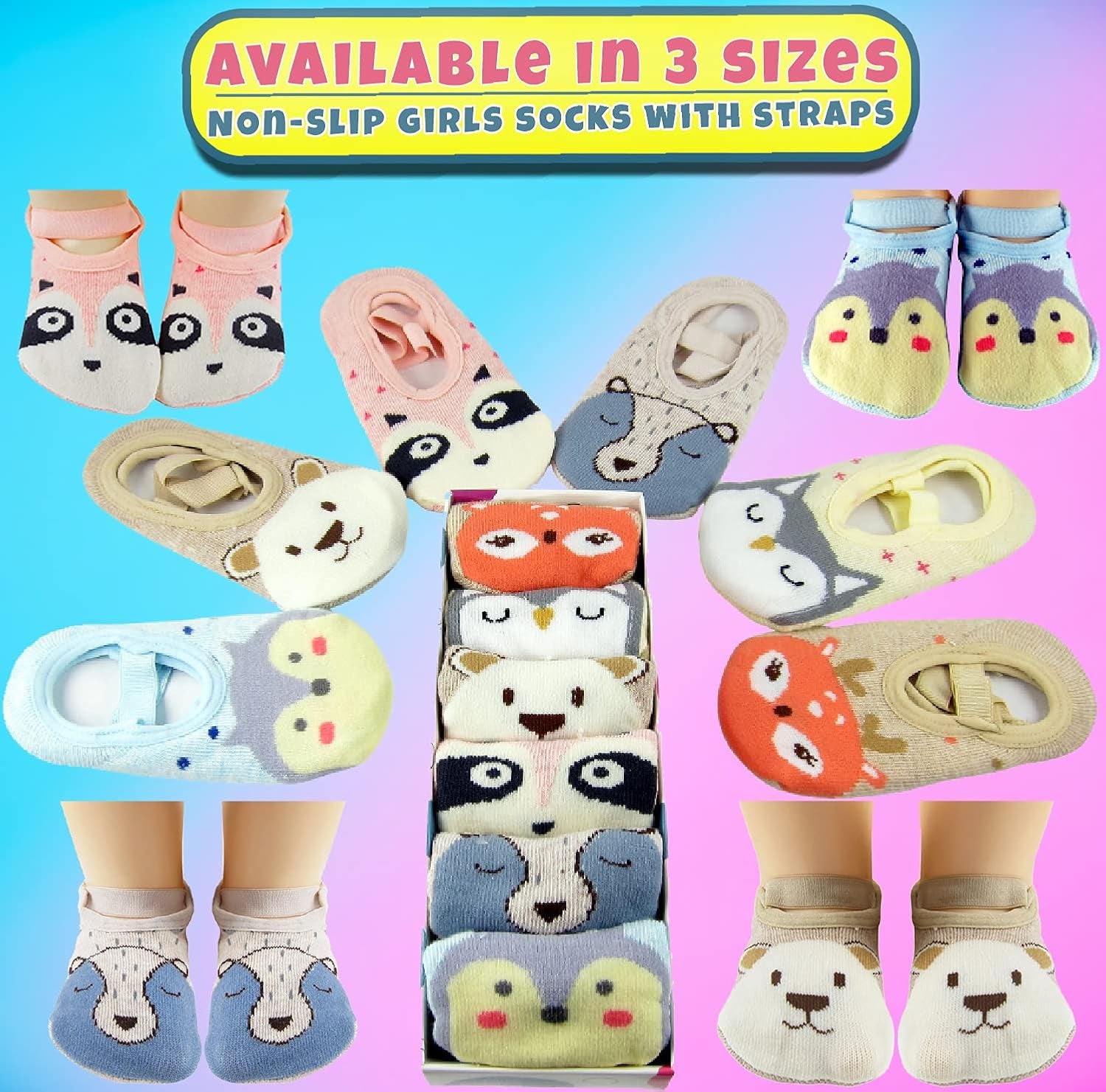 Baby Toddler Girls Grip Socks Gripper Straps Ages 1-3 Year Old anti Slip Animal Socks Age 1 Girls Gift Set