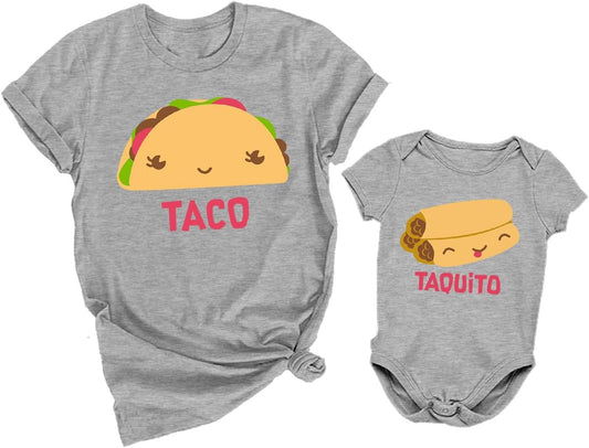 Taco & Taquito Baby Bodysuit & Women'S T-Shirt Set Mommy & Me Matching Outfit