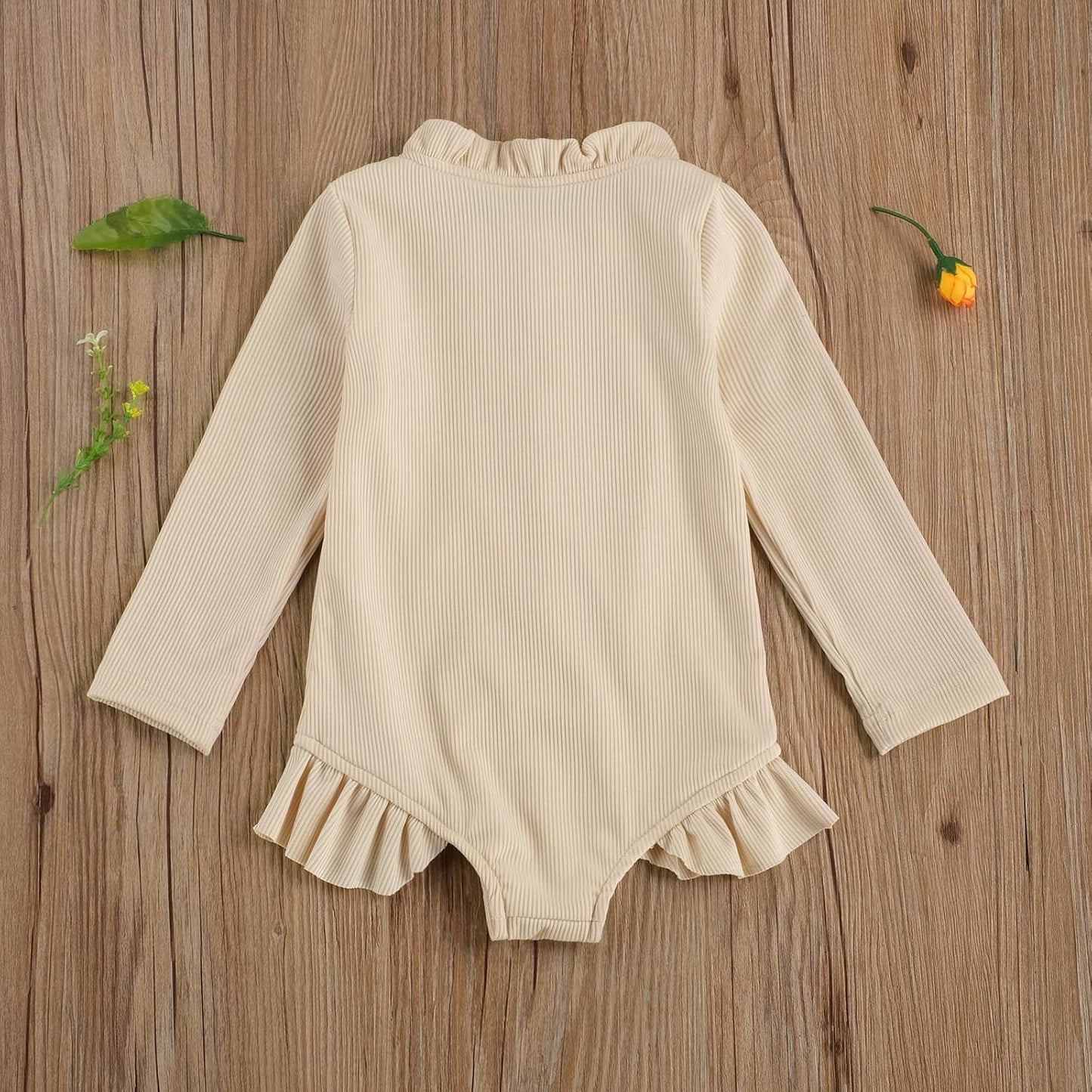 Baby Girls One Piece Swimsuit Zip Rash Guard Swimwear Ruffled Long Sleeve Bathing Suit